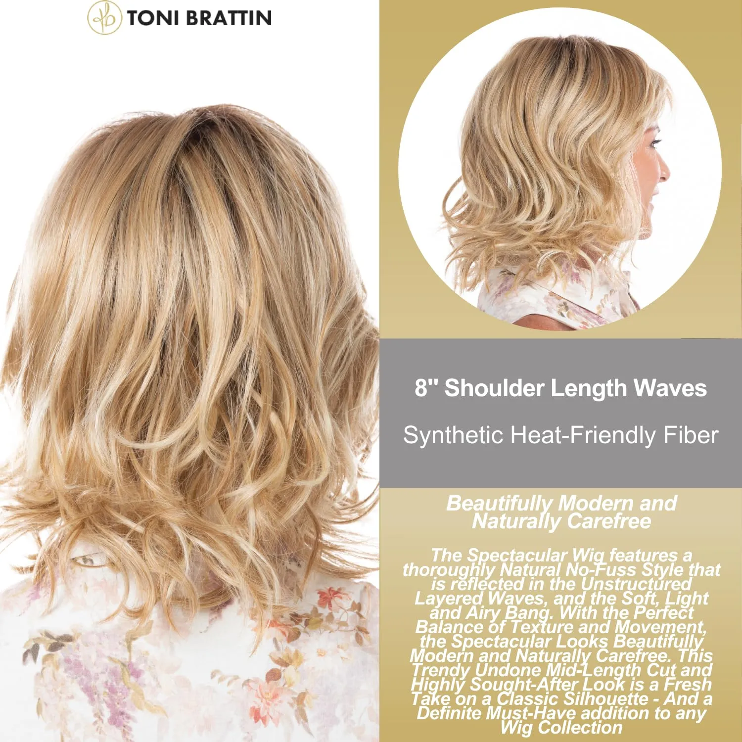 Toni Brattin Spectacular Wig - Shoulder-Length Layered Waves & a Soft, Airy Bang - Heat-Friendly Synthetic Fiber Looks & Feels like Natural Hair - Adjustable & Comfortable (Light Brown, Plus)