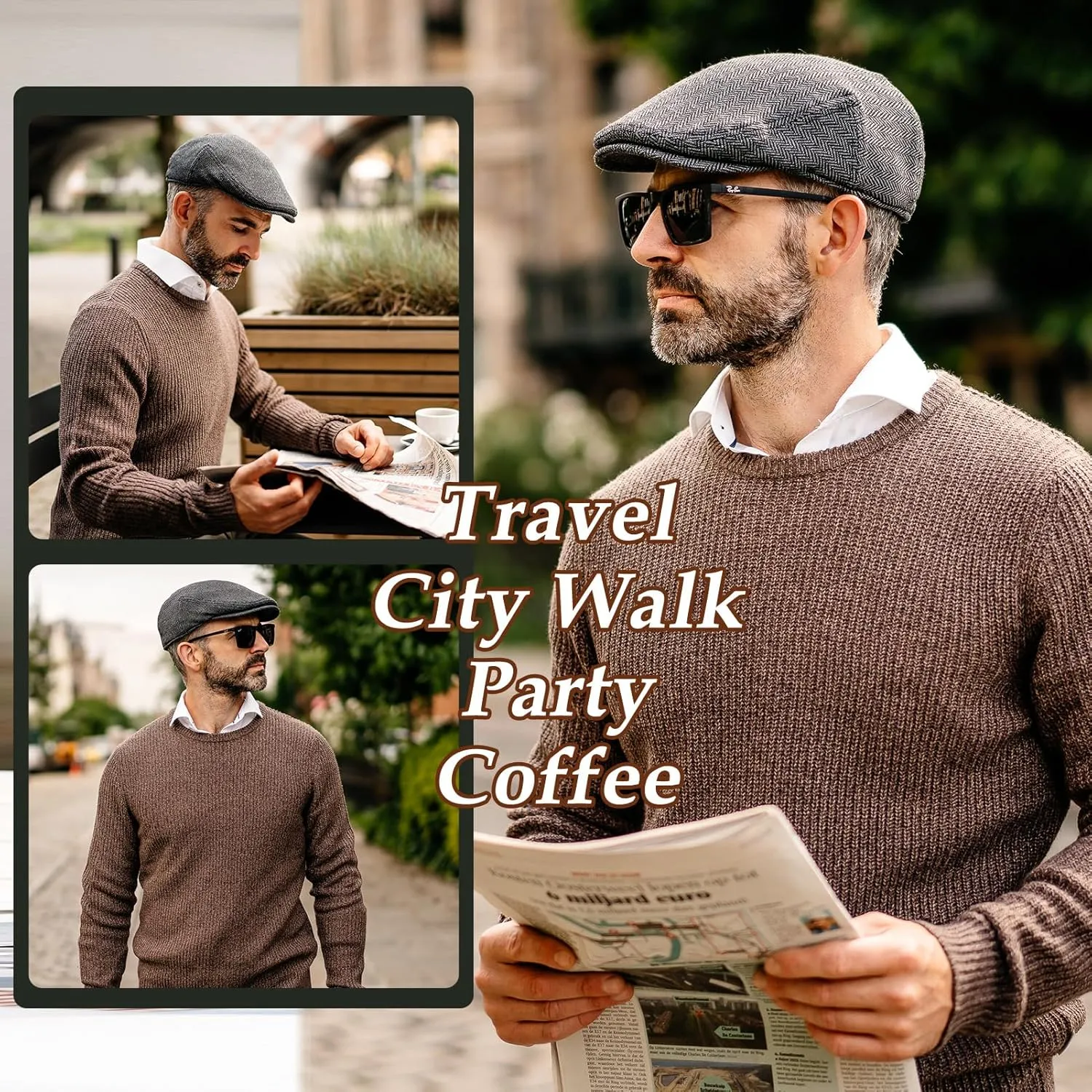 TOP-EX XL/XXL Wool Tweed Newsboy Flat Cap for Men Winter Fashion Ivy Cap Gatsby Golf Hat Satin Lined