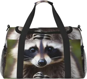 Travel Duffel Bag Lightweight Waterproof Carry On Tote Bag Foldable Weekender Overnight Bags Cute Raccoon Sport Gym Bag For Women Men