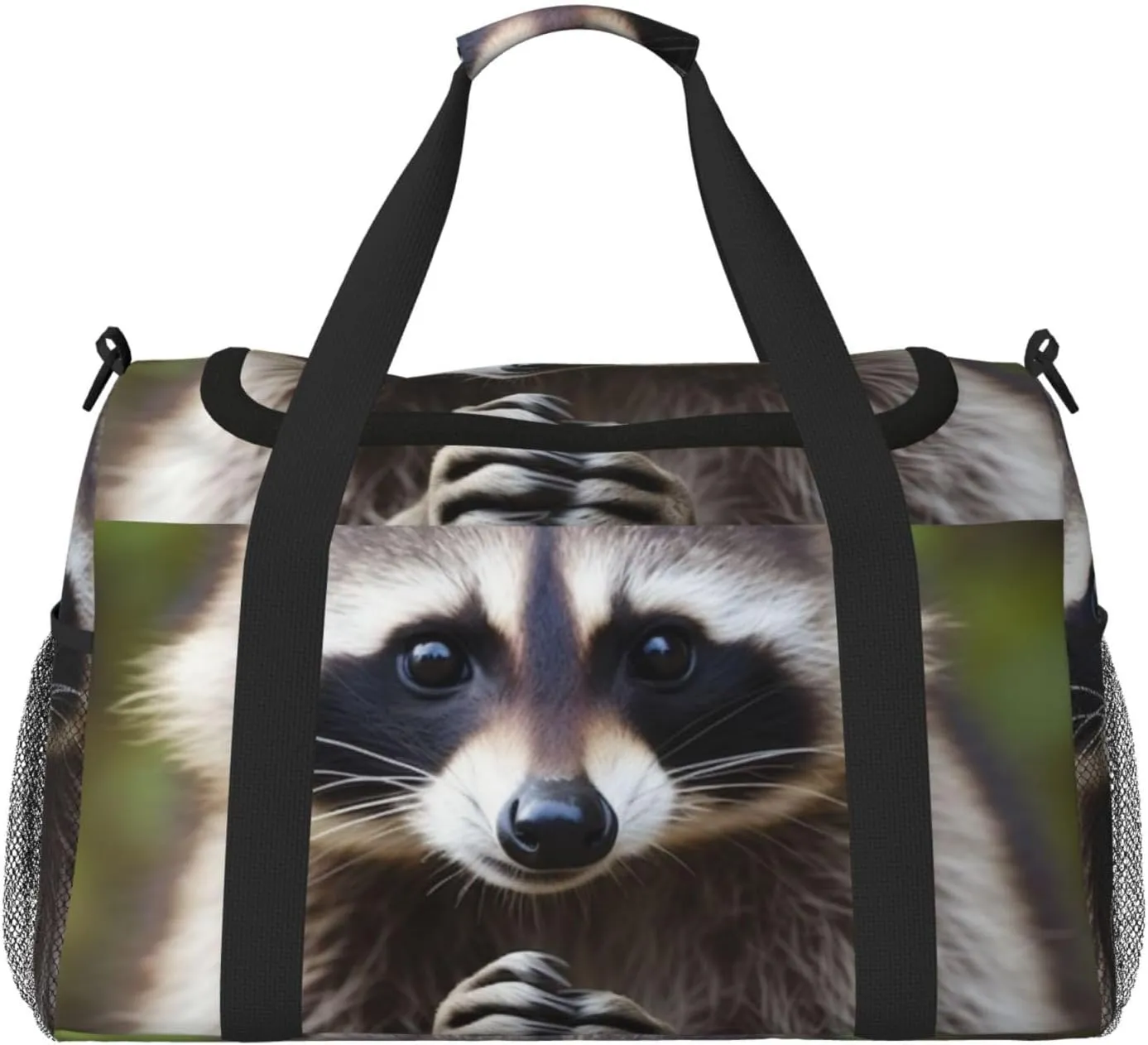 Travel Duffel Bag Lightweight Waterproof Carry On Tote Bag Foldable Weekender Overnight Bags Cute Raccoon Sport Gym Bag For Women Men