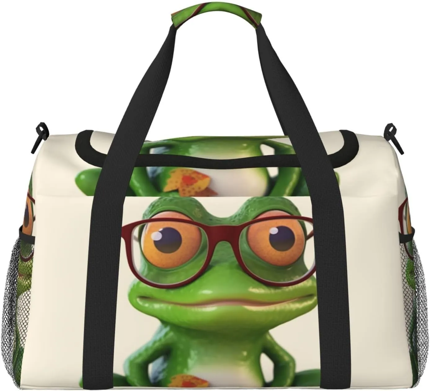 Travel Duffel Bag Lightweight Waterproof Carry On Tote Bag Foldable Weekender Overnight Bags Frog Wearing Glasses Sport Gym Bag For Women Men
