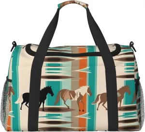 Travel Duffel Bag Lightweight Waterproof Carry On Tote Bag Foldable Weekender Overnight Bags Horse Stripes Pattern Sport Gym Bag For Women Men