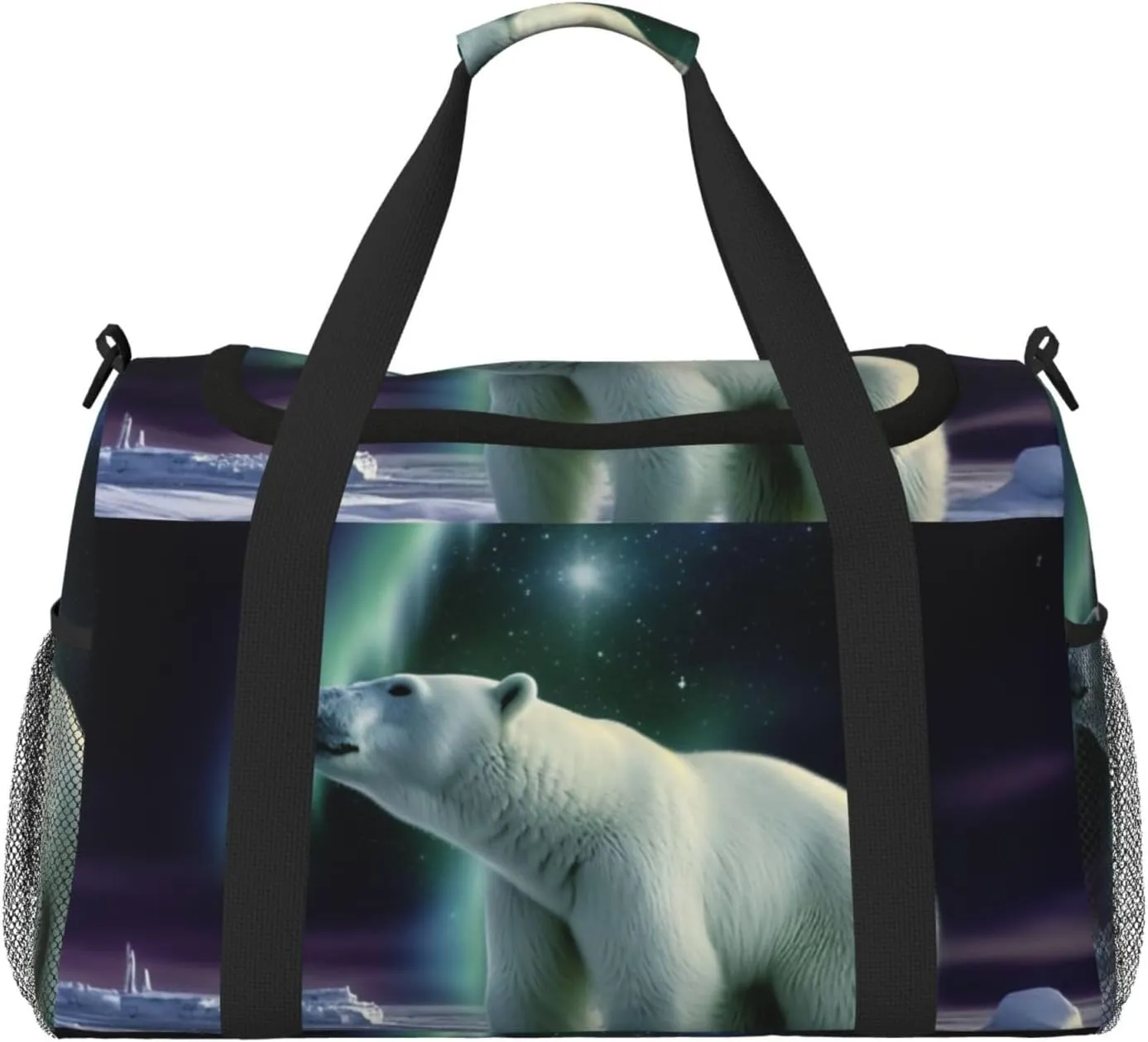 Travel Duffel Bag Lightweight Waterproof Carry On Tote Bag Foldable Weekender Overnight Bags Polar Bears Northern Lights Sport Gym Bag For Women Men