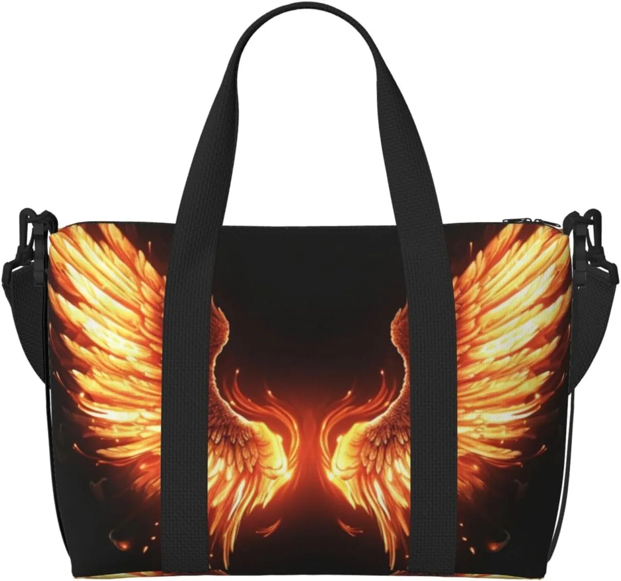 Travel Duffel Bags Personal Item Bag Carry On Luggage Bag Training Handbag Lightweight Waterproof Sports Gym Bag Fire Angle Wings Weekender Bag for Women Men, Black, One Size, Travel Duffle