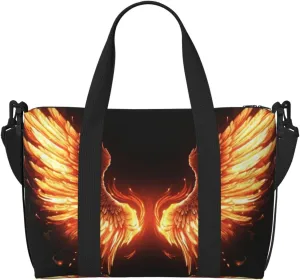 Travel Duffel Bags Personal Item Bag Carry On Luggage Bag Training Handbag Lightweight Waterproof Sports Gym Bag Fire Angle Wings Weekender Bag for Women Men, Black, One Size, Travel Duffle