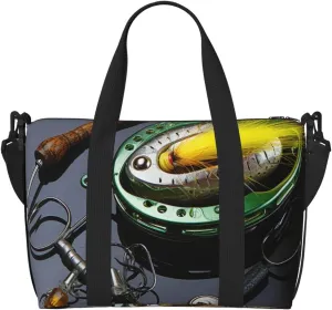 Travel Duffel Bags Personal Item Bag Carry On Luggage Bag Training Handbag Lightweight Waterproof Sports Gym Bag Fish Hook with Fishing Lure Rod Weekender Bag for Women Men, Black, One Size, Travel