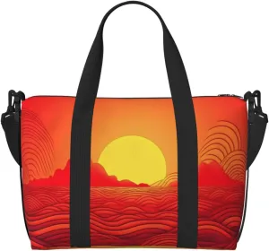 Travel Duffel Bags Personal Item Bag Carry On Luggage Bag Training Handbag Lightweight Waterproof Sports Gym Bag Red Sunrise Weekender Bag for Women Men, Black, One Size, Travel Duffle