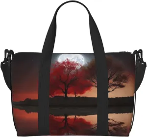 Travel Duffel Bags Personal Item Bag Carry on Luggage Bag Training Handbag Lightweight Waterproof Sports Gym Bag Red Tree Lake Moon Weekender Bag for Women Men