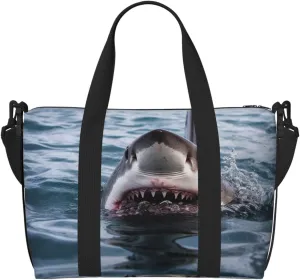 Travel Duffel Bags Personal Item Bag Carry on Luggage Bag Training Handbag Lightweight Waterproof Sports Gym Bag Shark in the Lake Weekender Bag for Women Men