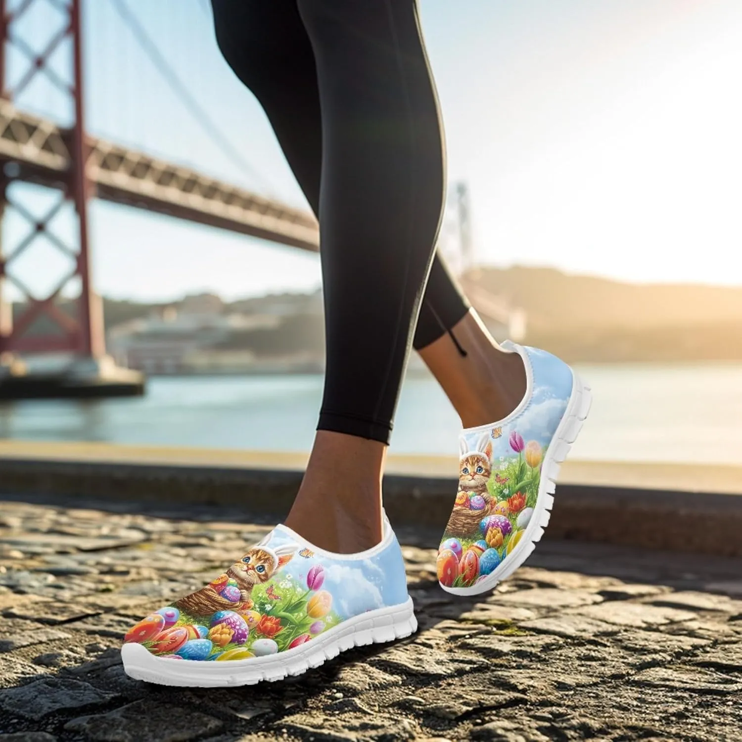 Trendy Print Womens Shoes Slip-on Walking Shoes Sneakers Breathable Mesh Casual Footwear