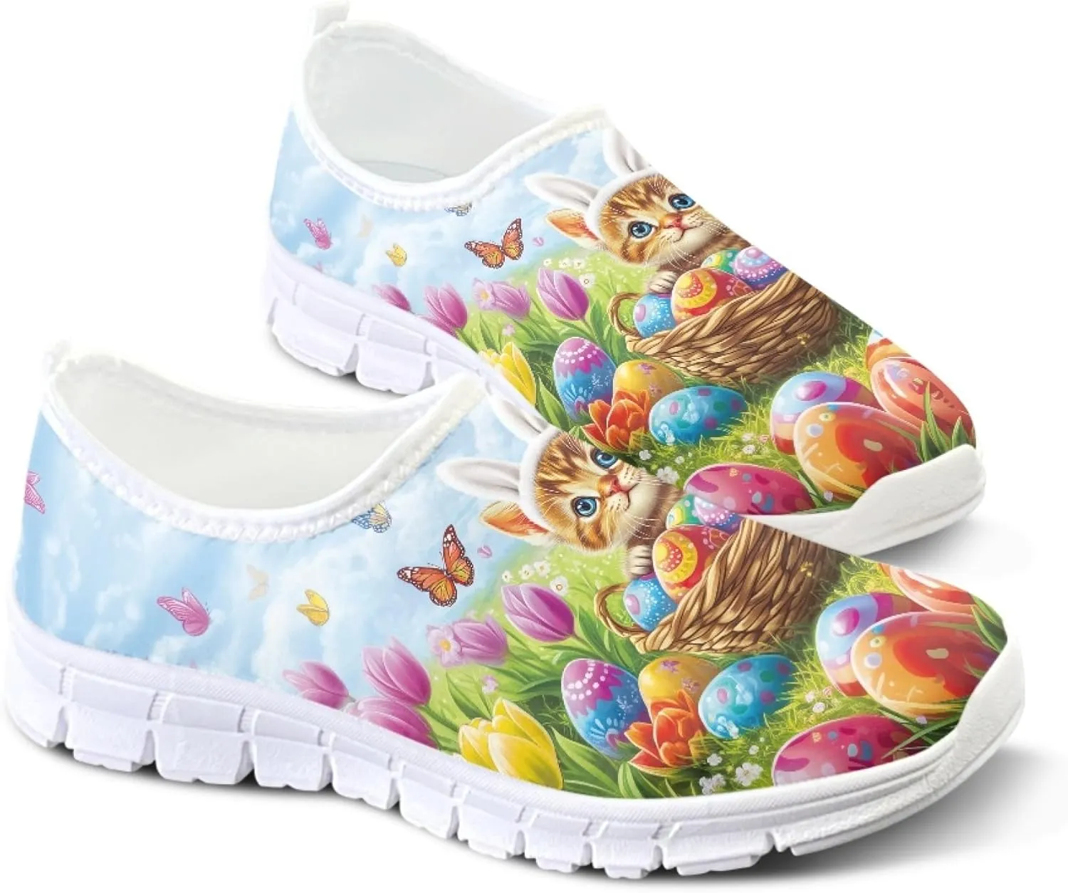 Trendy Print Womens Shoes Slip-on Walking Shoes Sneakers Breathable Mesh Casual Footwear