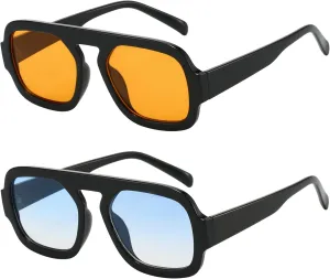 Trendy Square Aviator Sunglasses for Women Flat Top Designer Stylish Frame Sun Glasses Vintage Shades