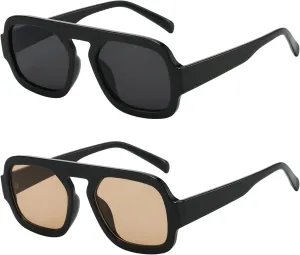 Trendy Square Aviator Sunglasses for Women Flat Top Designer Stylish Frame Sun Glasses Vintage Shades