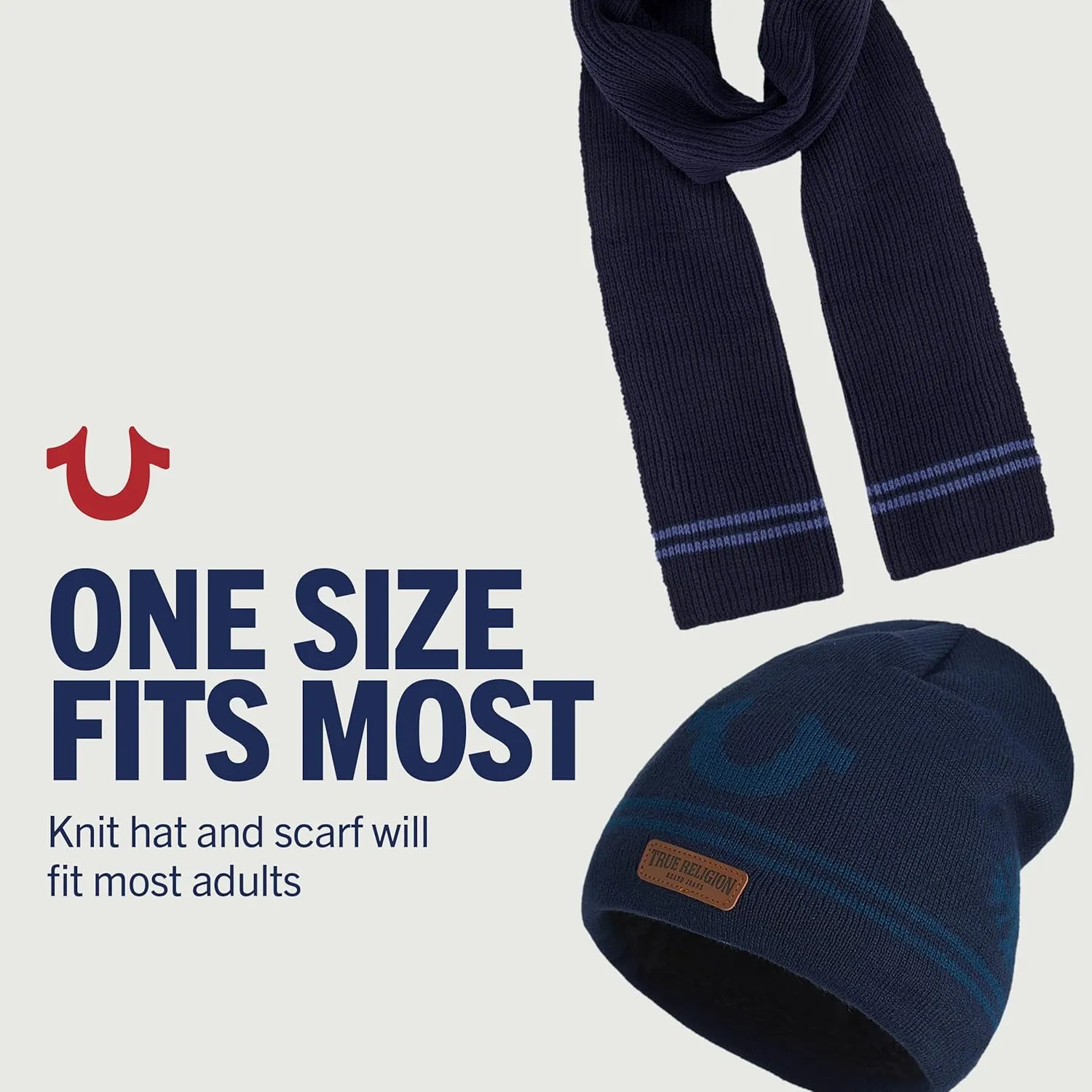 True Religion womens Beanie Hat and Scarf Set, Ribbed Long Winter Knit Cap and Scarf With End Stripes
