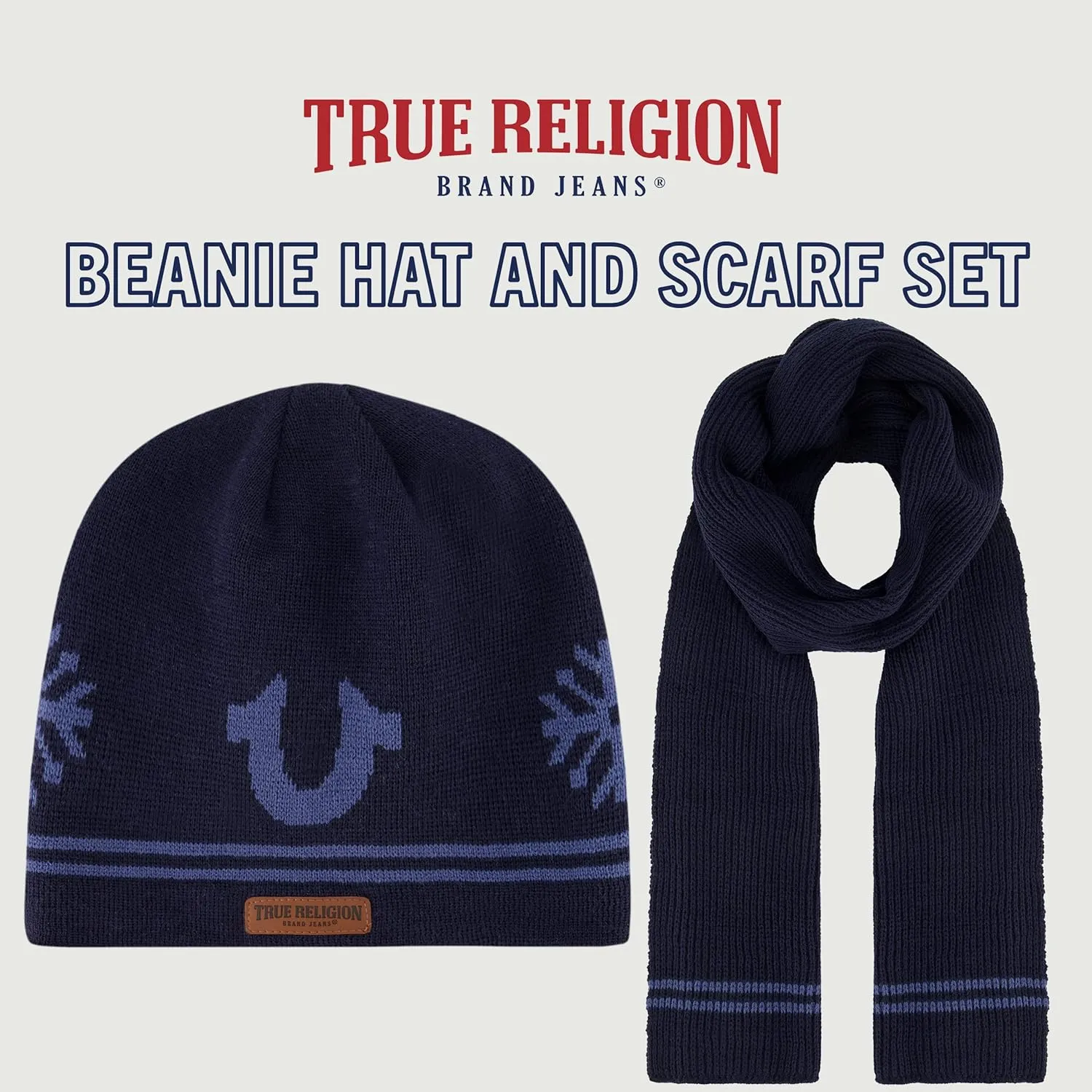 True Religion womens Beanie Hat and Scarf Set, Ribbed Long Winter Knit Cap and Scarf With End Stripes