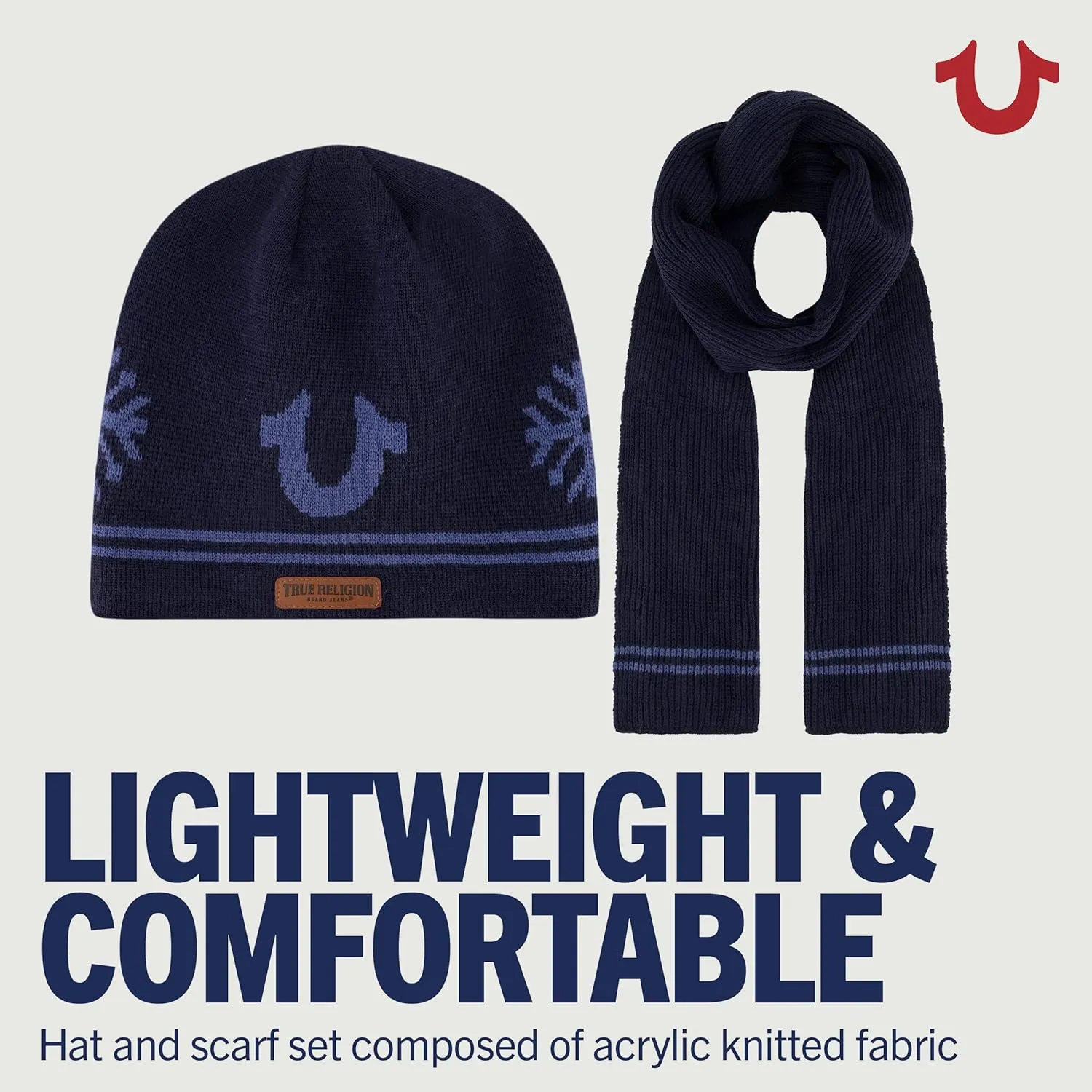 True Religion womens Beanie Hat and Scarf Set, Ribbed Long Winter Knit Cap and Scarf With End Stripes
