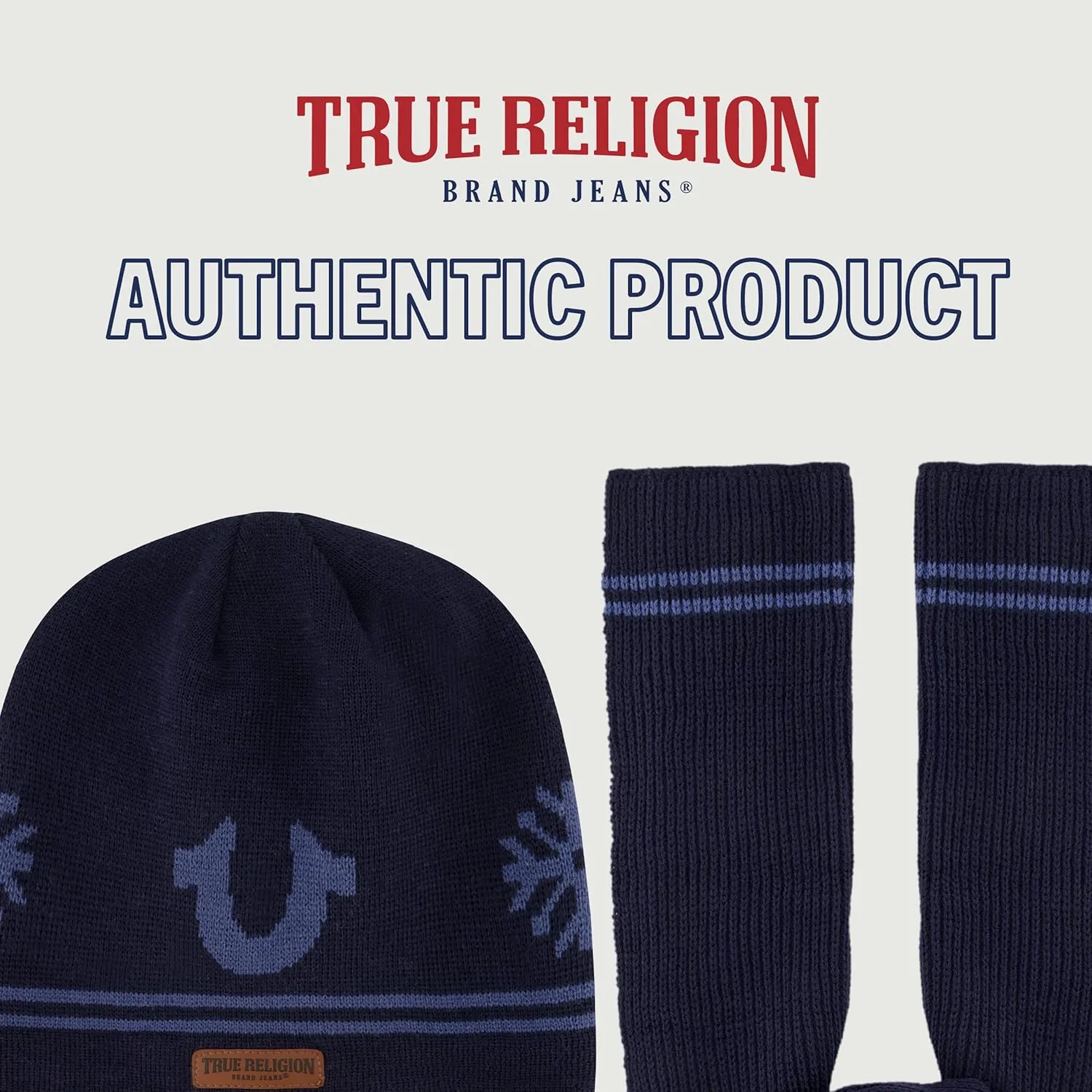 True Religion womens Beanie Hat and Scarf Set, Ribbed Long Winter Knit Cap and Scarf With End Stripes