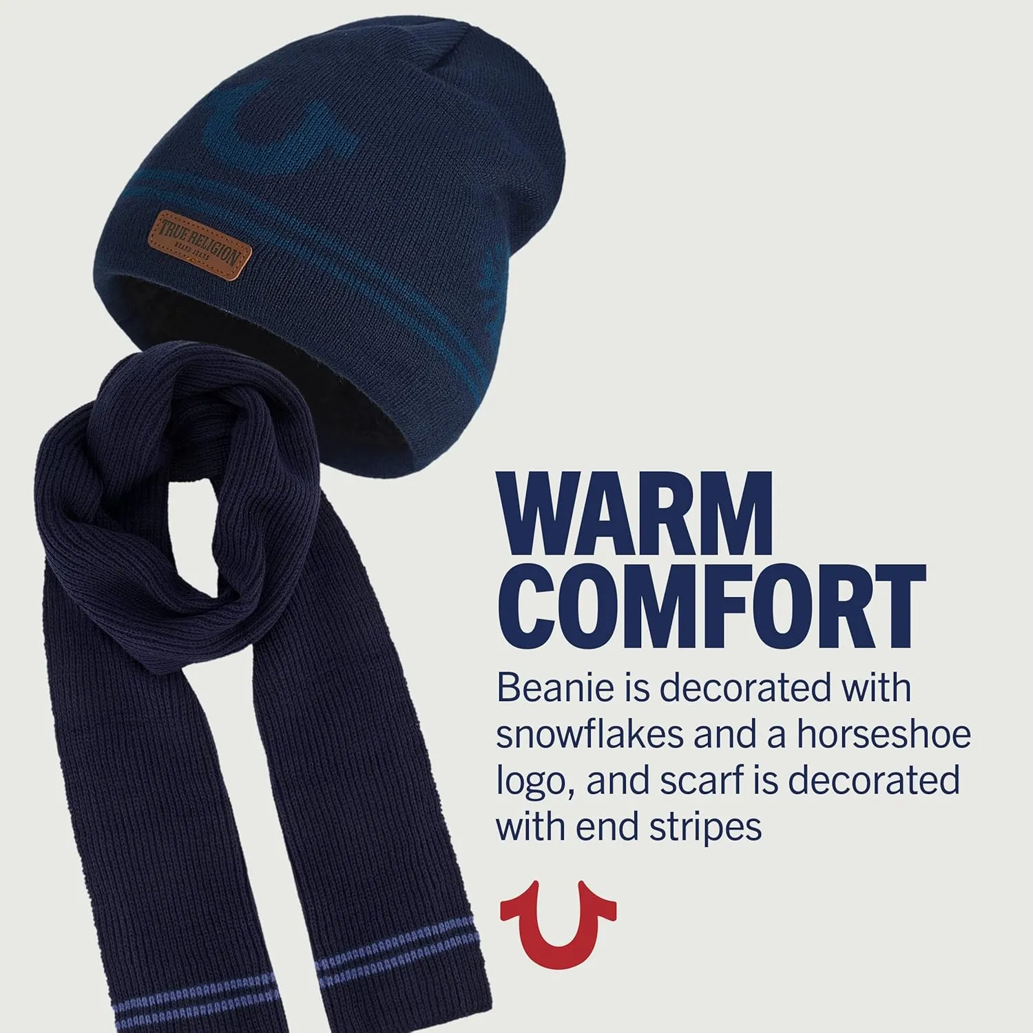 True Religion womens Beanie Hat and Scarf Set, Ribbed Long Winter Knit Cap and Scarf With End Stripes