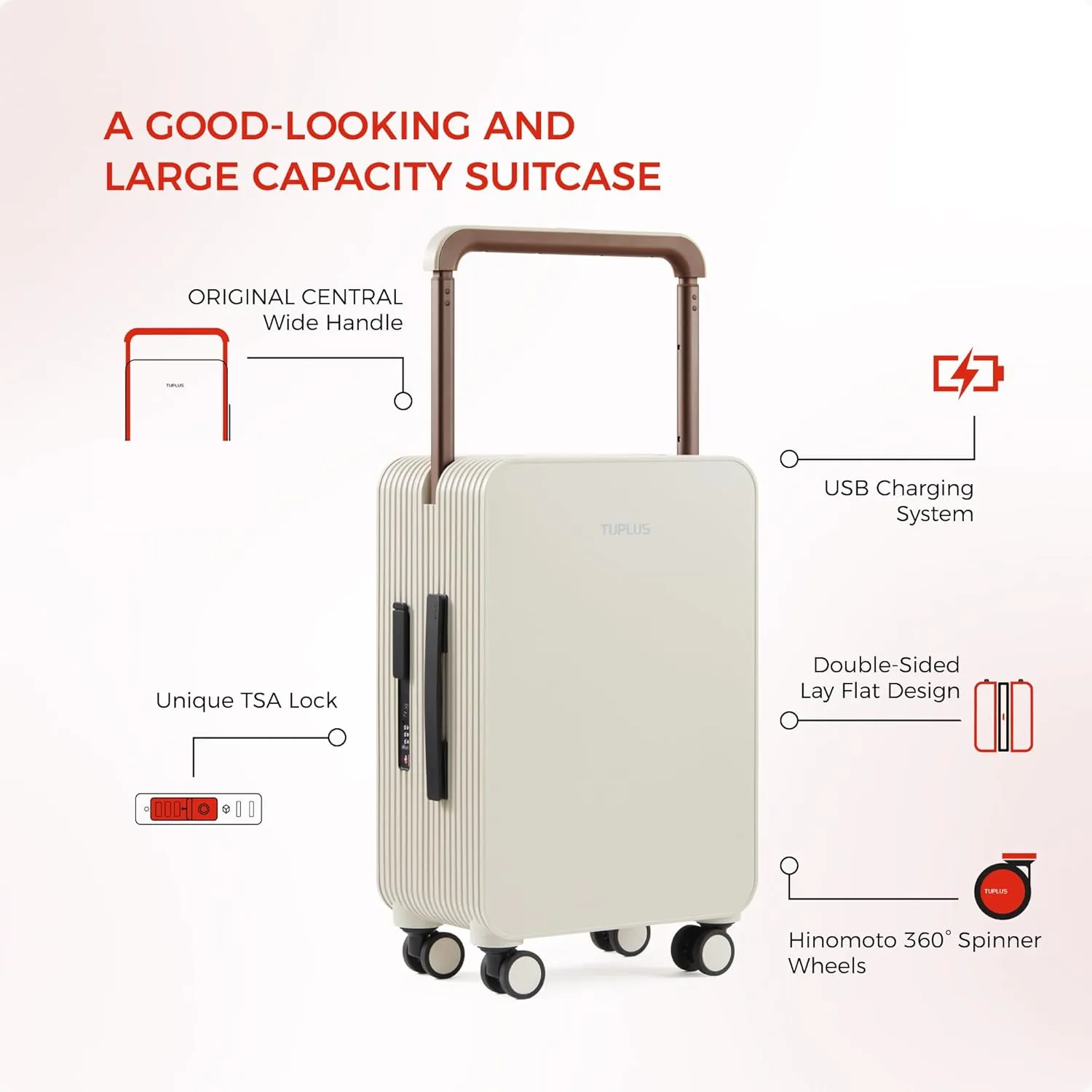 TUPLUS Suitcase ABS Hard Shell Luggage with 4 Spinner Wheels Hold Check in Travel Case, Balance Series