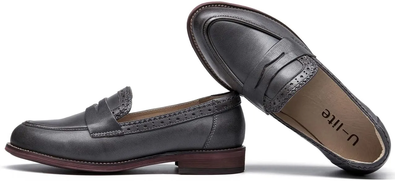 U-lite Women's Classic Sheepskin Penny Loafers Comfortable Slip On Dress Flats Shoes