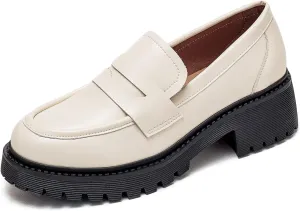 U-lite Women's Classic Simple Mid Heel Oxfords Penny Loafers Comfortable Slip On Dress Shoes