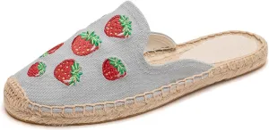 U-lite Women's Stylish Embroidery Flat Espadrilles Fancy Mule