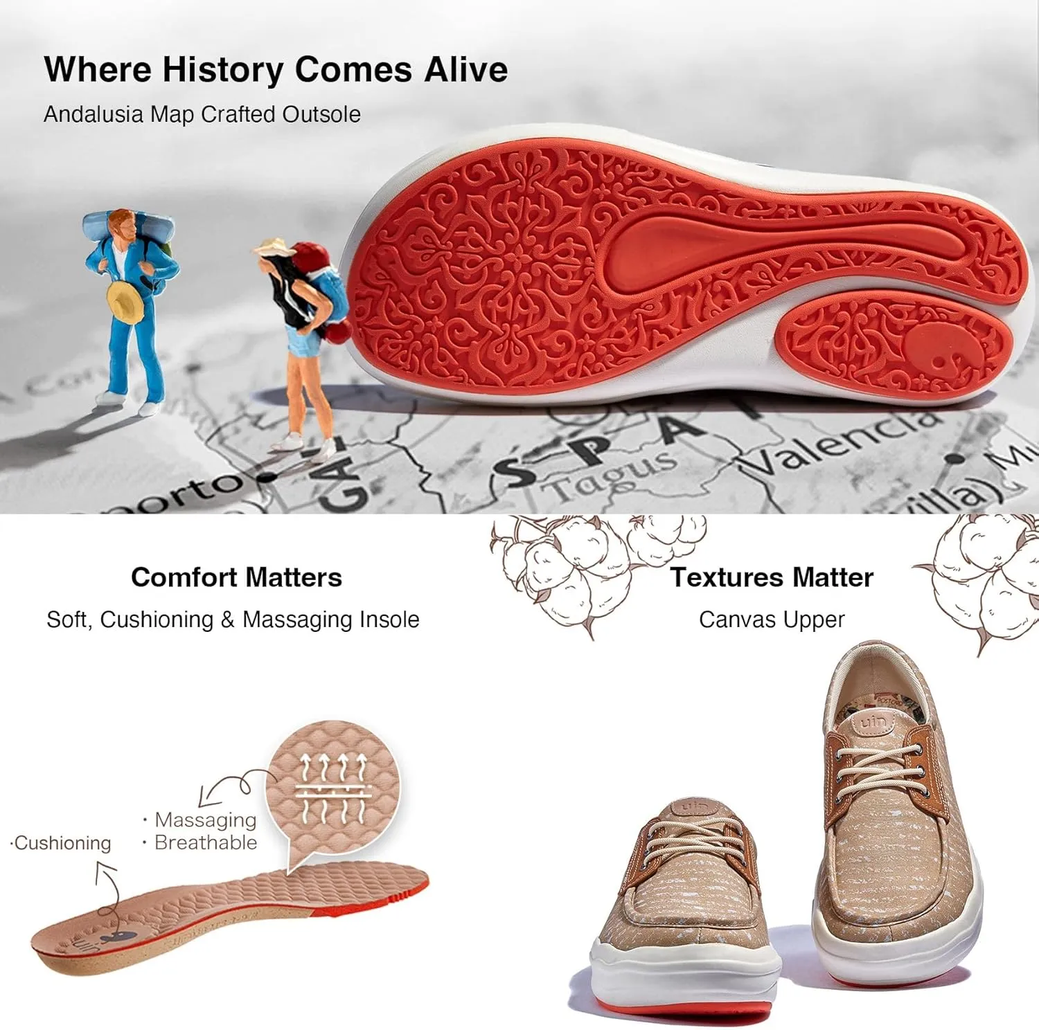 UIN Men's Fashion Platform Sneaker Slip On Walking Casual Comfortable Art Painted Travel Shoes Andalusia