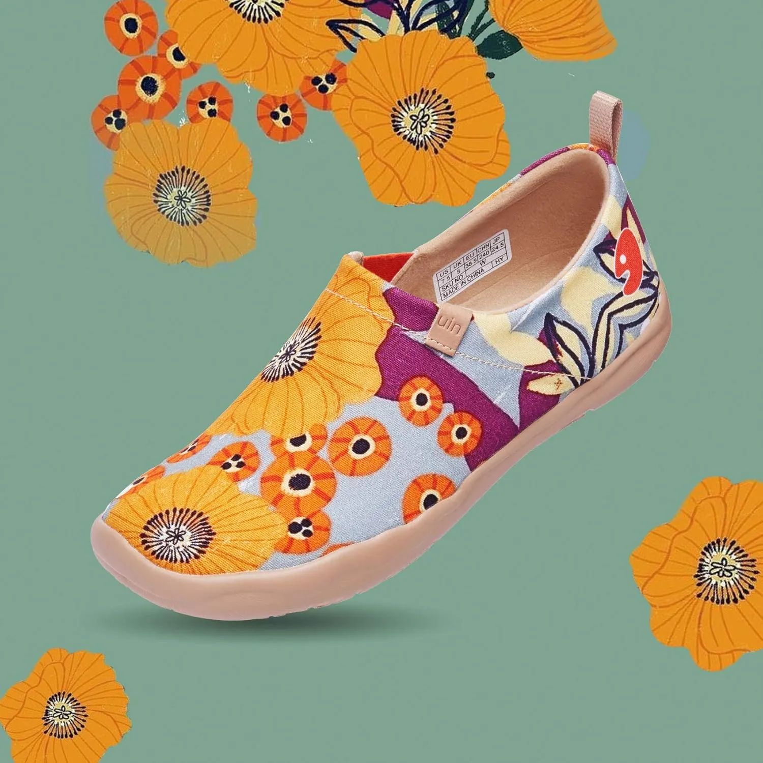 UIN Women's Artistic Slip-On Shoes Vibrant Floral Casual Loafers Lightweight Comfortable Travel Footwear