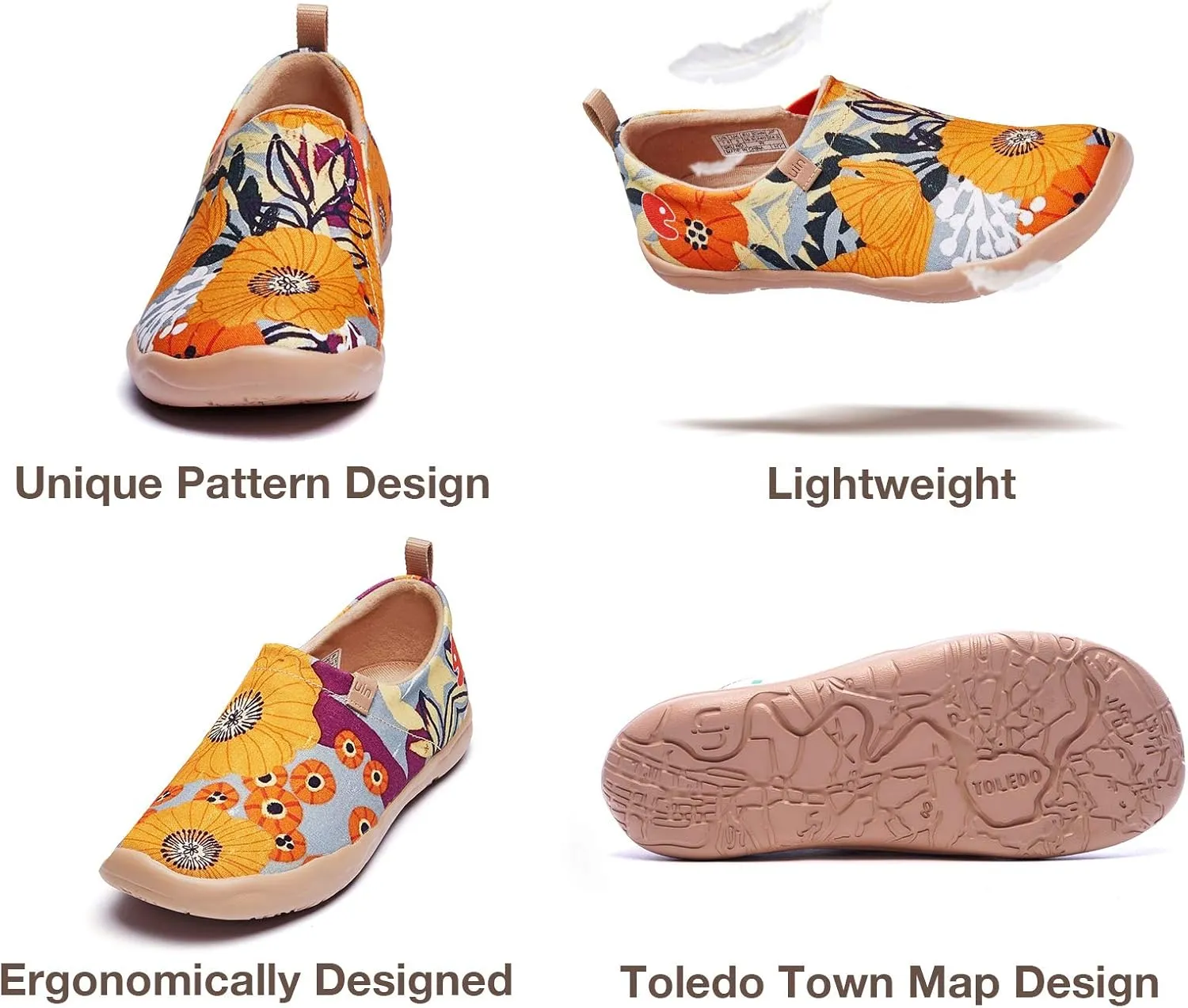 UIN Women's Artistic Slip-On Shoes Vibrant Floral Casual Loafers Lightweight Comfortable Travel Footwear