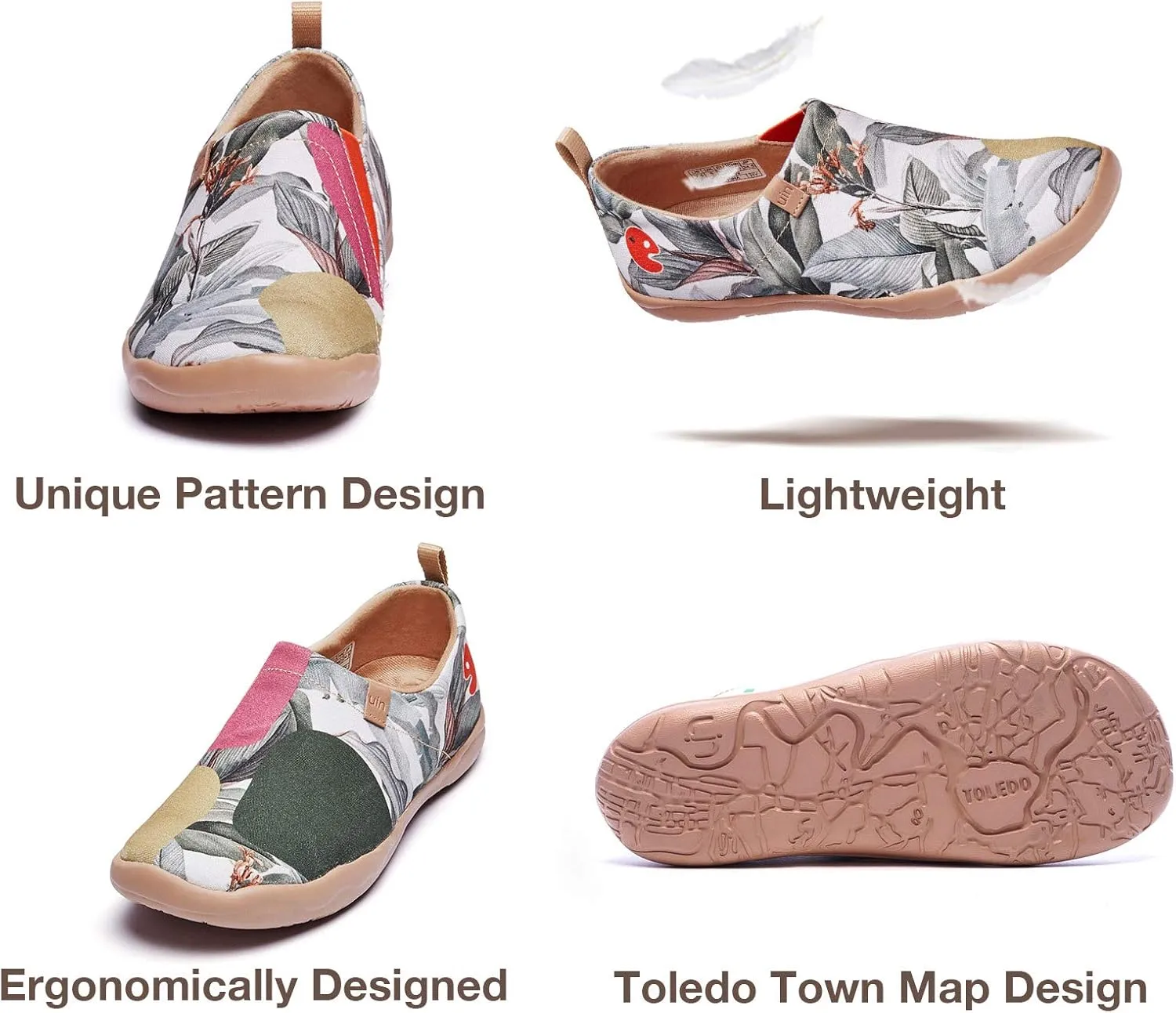UIN Women's Artistic Slip-On Shoes Vibrant Floral Casual Loafers Lightweight Comfortable Travel Footwear