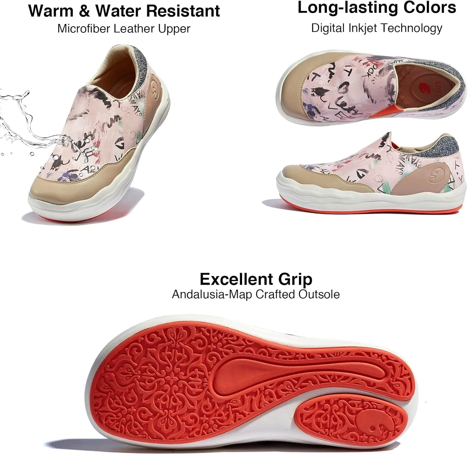 UIN Women's Fashion Platform Sneaker Slip On Walking Casual Comfortable Art Painted Travel Shoes Andalusia