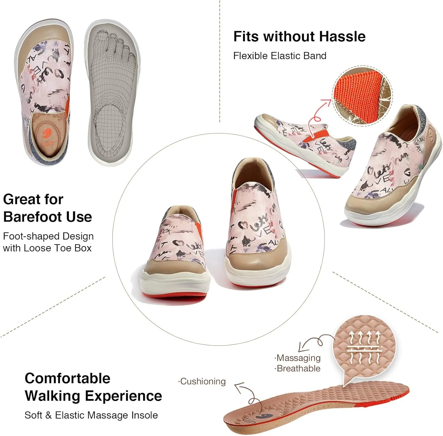 UIN Women's Fashion Platform Sneaker Slip On Walking Casual Comfortable Art Painted Travel Shoes Andalusia