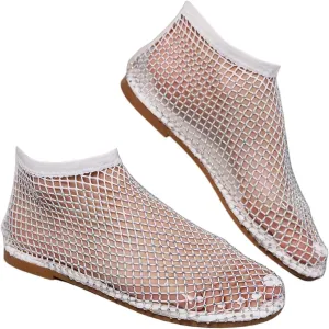 Ultra Comfortable Mesh Flats for Women Fishnet Sandals Low Heel Slip on Rhinestone Shoes