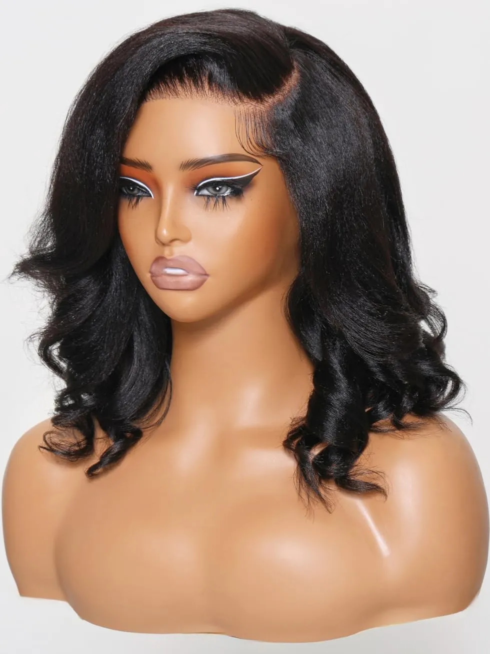 UNICE Light Yaki Loose Wave Bob Wig human Hair Bye Bye knots 13x4 HD Lace Glueless Wigs Human Hair Pre Plucked Pre Cut Lace Ready to Wear Black Color 14 inch