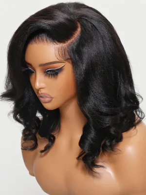 UNICE Light Yaki Loose Wave Bob Wig human Hair Bye Bye knots 13x4 HD Lace Glueless Wigs Human Hair Pre Plucked Pre Cut Lace Ready to Wear Black Color 14 inch