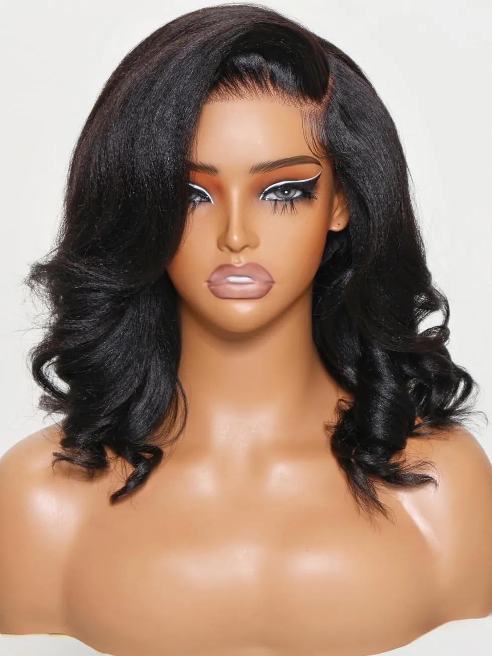 UNICE Light Yaki Loose Wave Bob Wig human Hair Bye Bye knots 13x4 HD Lace Glueless Wigs Human Hair Pre Plucked Pre Cut Lace Ready to Wear Black Color 14 inch
