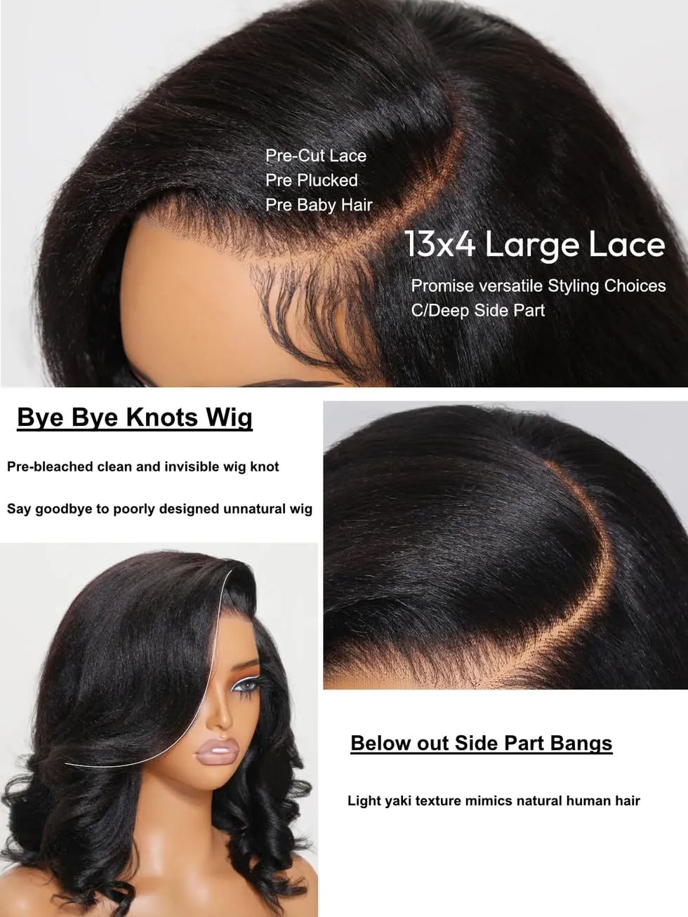 UNICE Light Yaki Loose Wave Bob Wig human Hair Bye Bye knots 13x4 HD Lace Glueless Wigs Human Hair Pre Plucked Pre Cut Lace Ready to Wear Black Color 14 inch