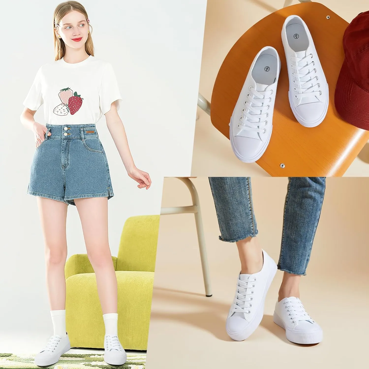Uoidru White Tennis Canvas Shoes for Women Black Canvas Sneakers Womens Fashion Sneakers Classic Lace Up Walking Shoes