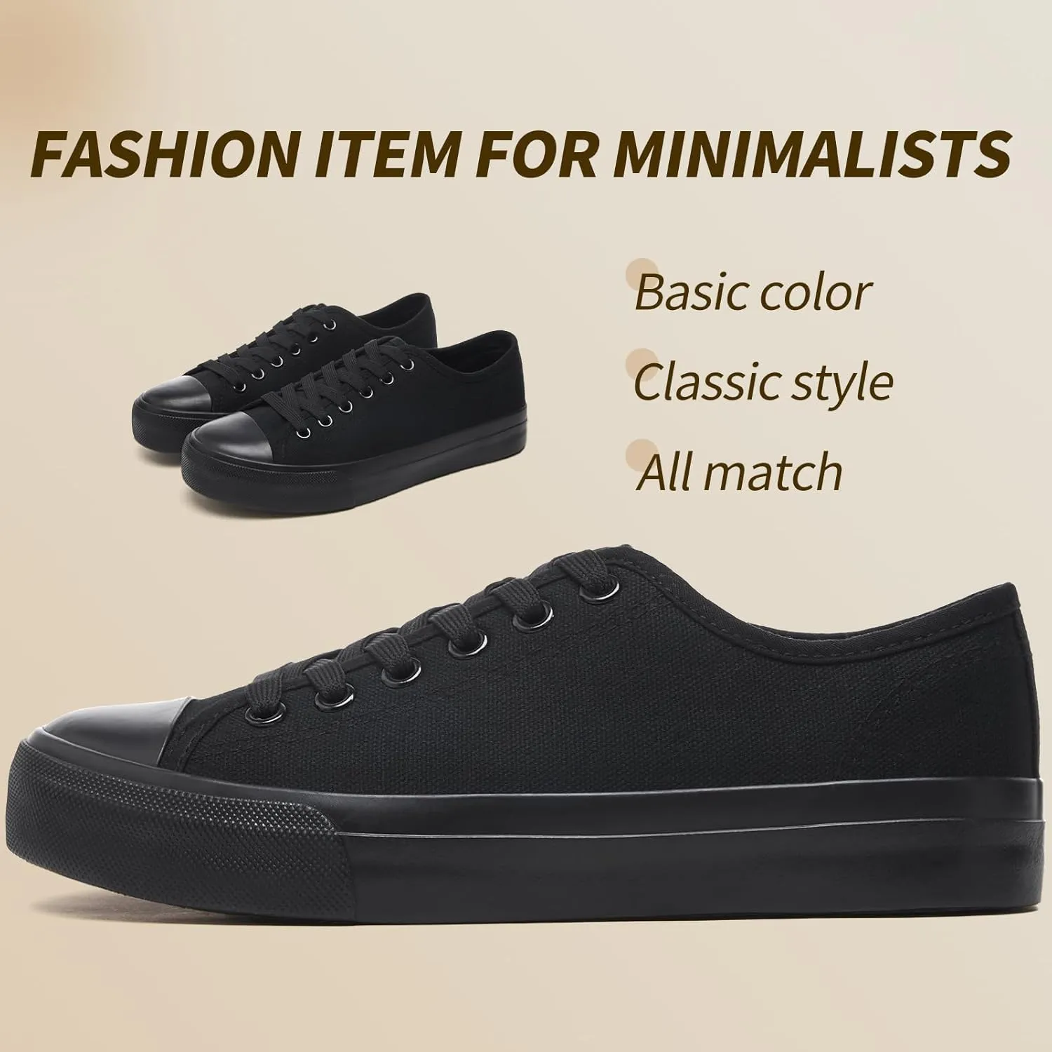 Uoidru White Tennis Canvas Shoes for Women Black Canvas Sneakers Womens Fashion Sneakers Classic Lace Up Walking Shoes