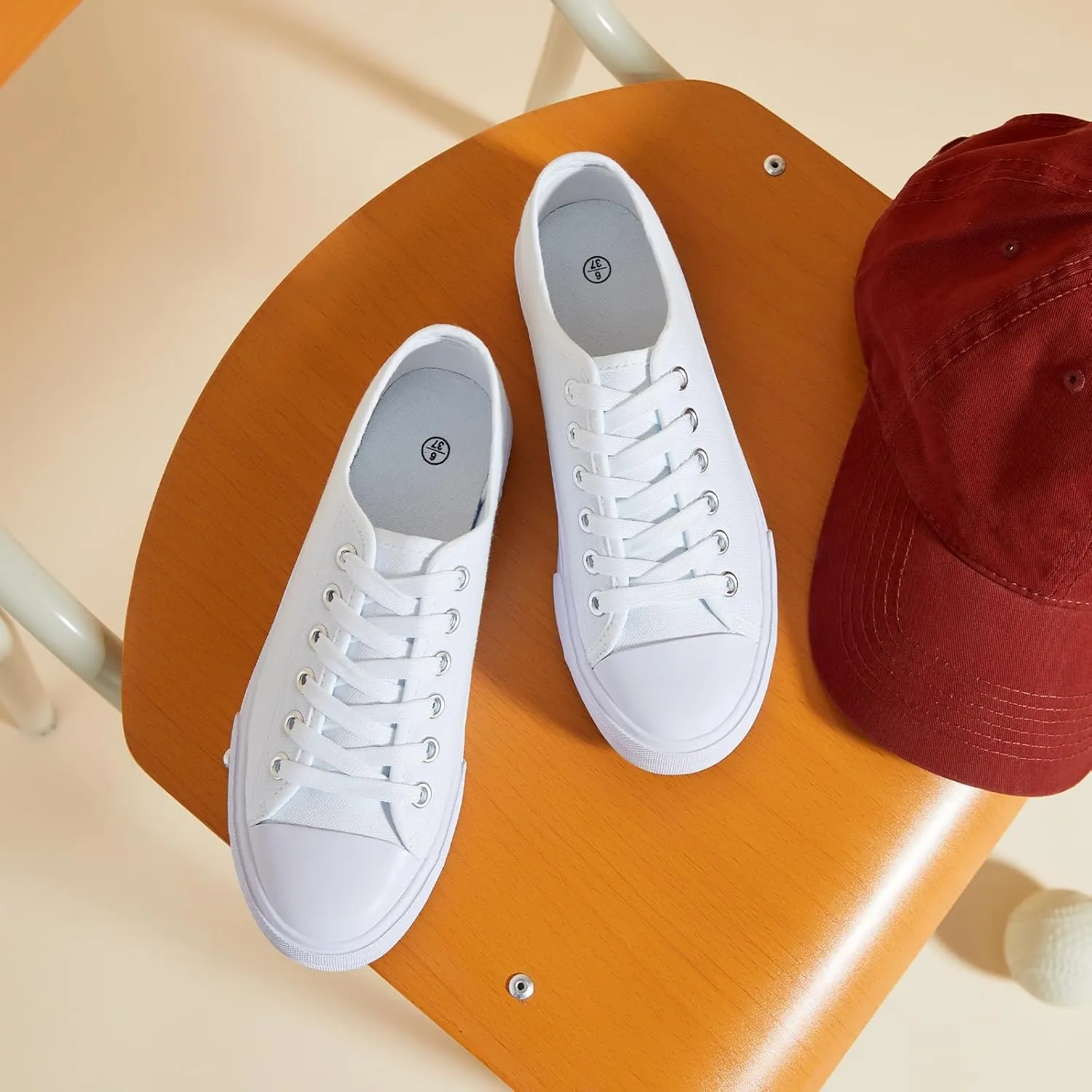 Uoidru White Tennis Canvas Shoes for Women Black Canvas Sneakers Womens Fashion Sneakers Classic Lace Up Walking Shoes