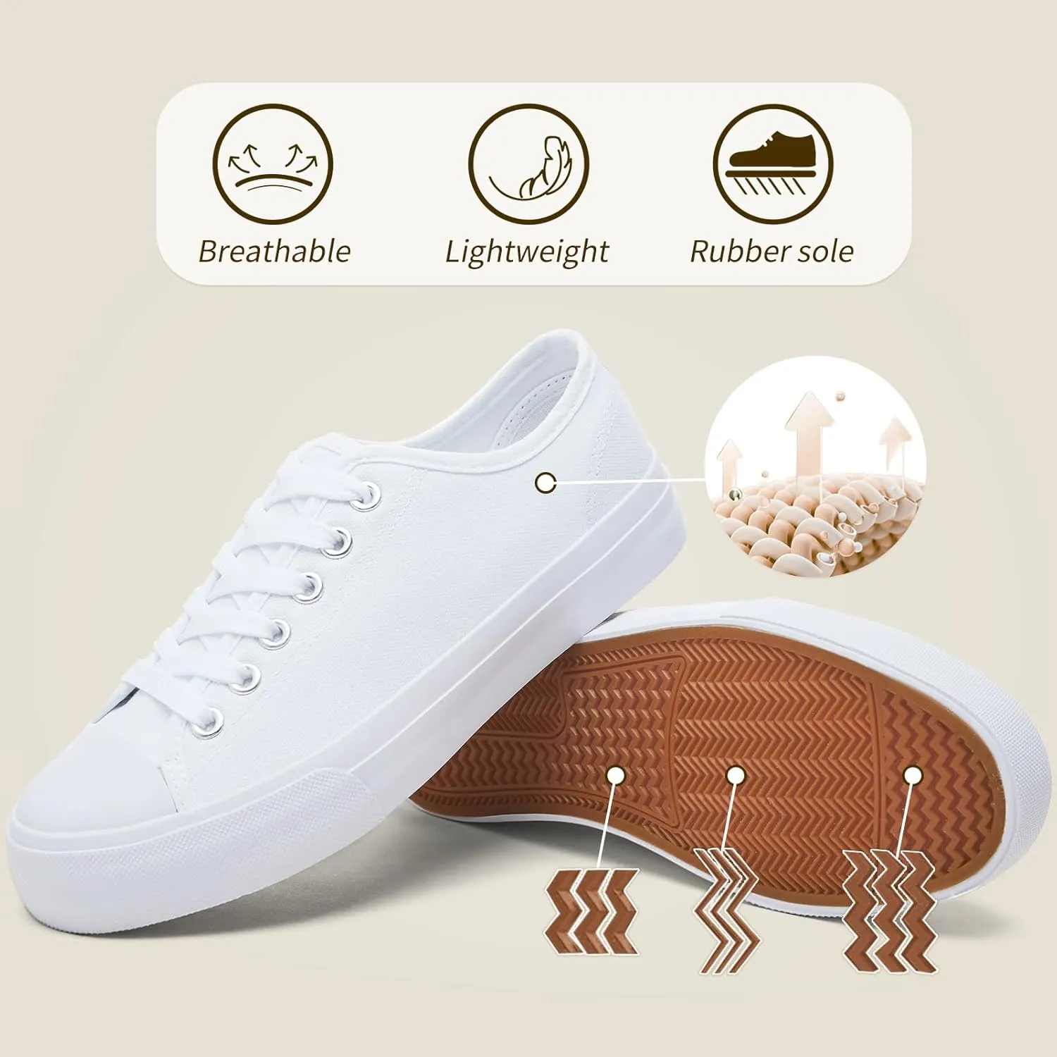 Uoidru White Tennis Canvas Shoes for Women Black Canvas Sneakers Womens Fashion Sneakers Classic Lace Up Walking Shoes