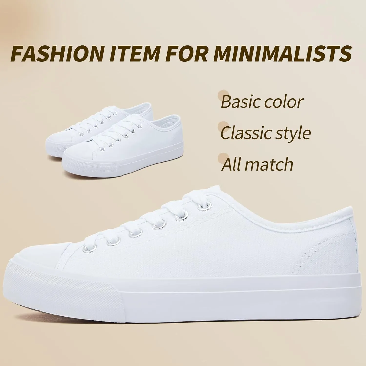 Uoidru White Tennis Canvas Shoes for Women Black Canvas Sneakers Womens Fashion Sneakers Classic Lace Up Walking Shoes