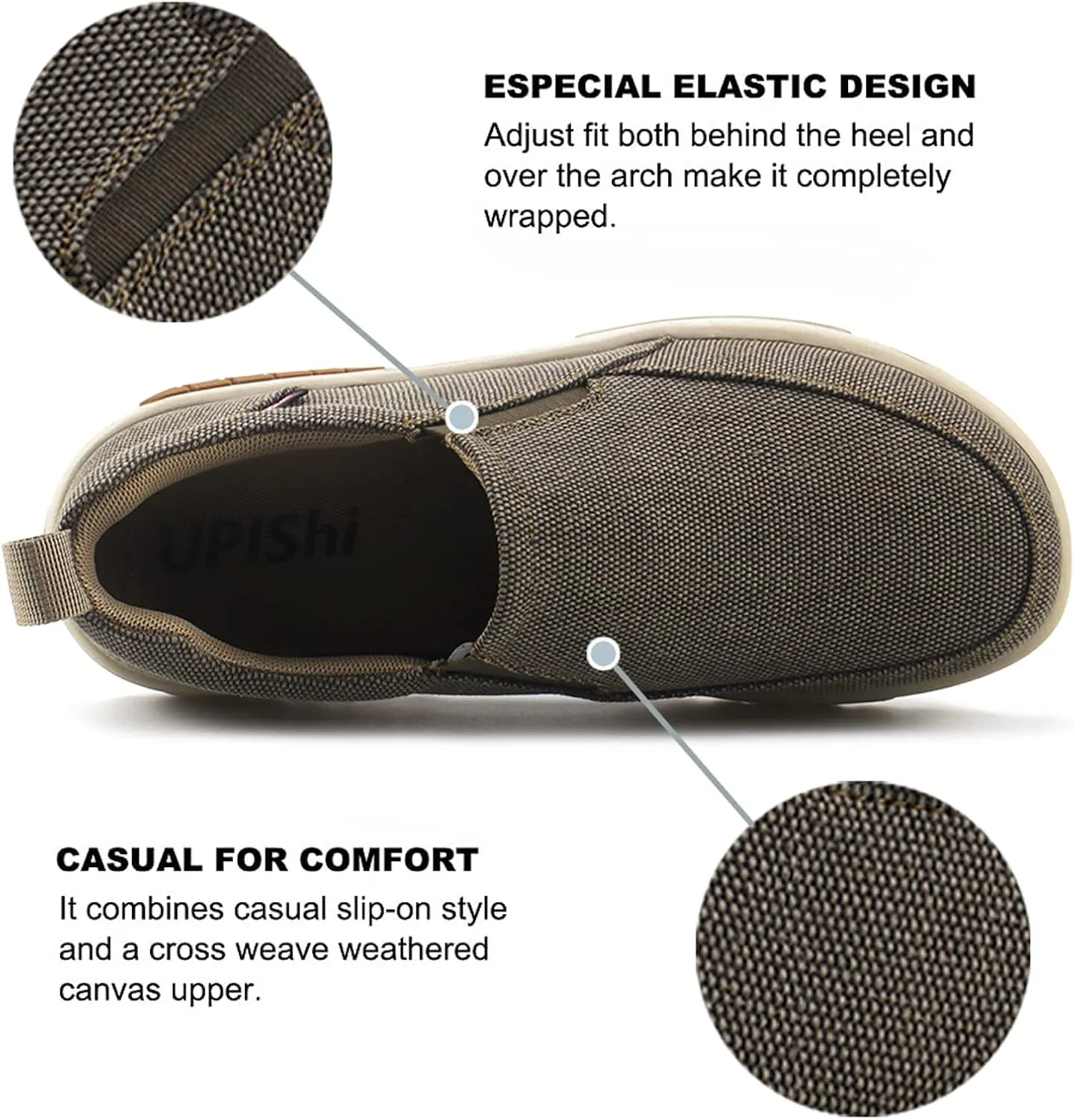 UPIShi Men's Slip On Arch Support Loafers Casual Orthopedic Plantar Fasciitis Relief Non Slip Canvas Comfortable Walking Shoes