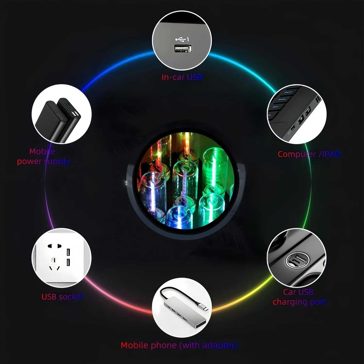 USB Touch Control LED Atmosphere Lamp - 7 Color Modes, Dimmable 16 LED Mood Light for Car, Bedroom, Camping, Party, Night Light, with Portable Design & Low Energy Consumption(Clear- Dynamic)