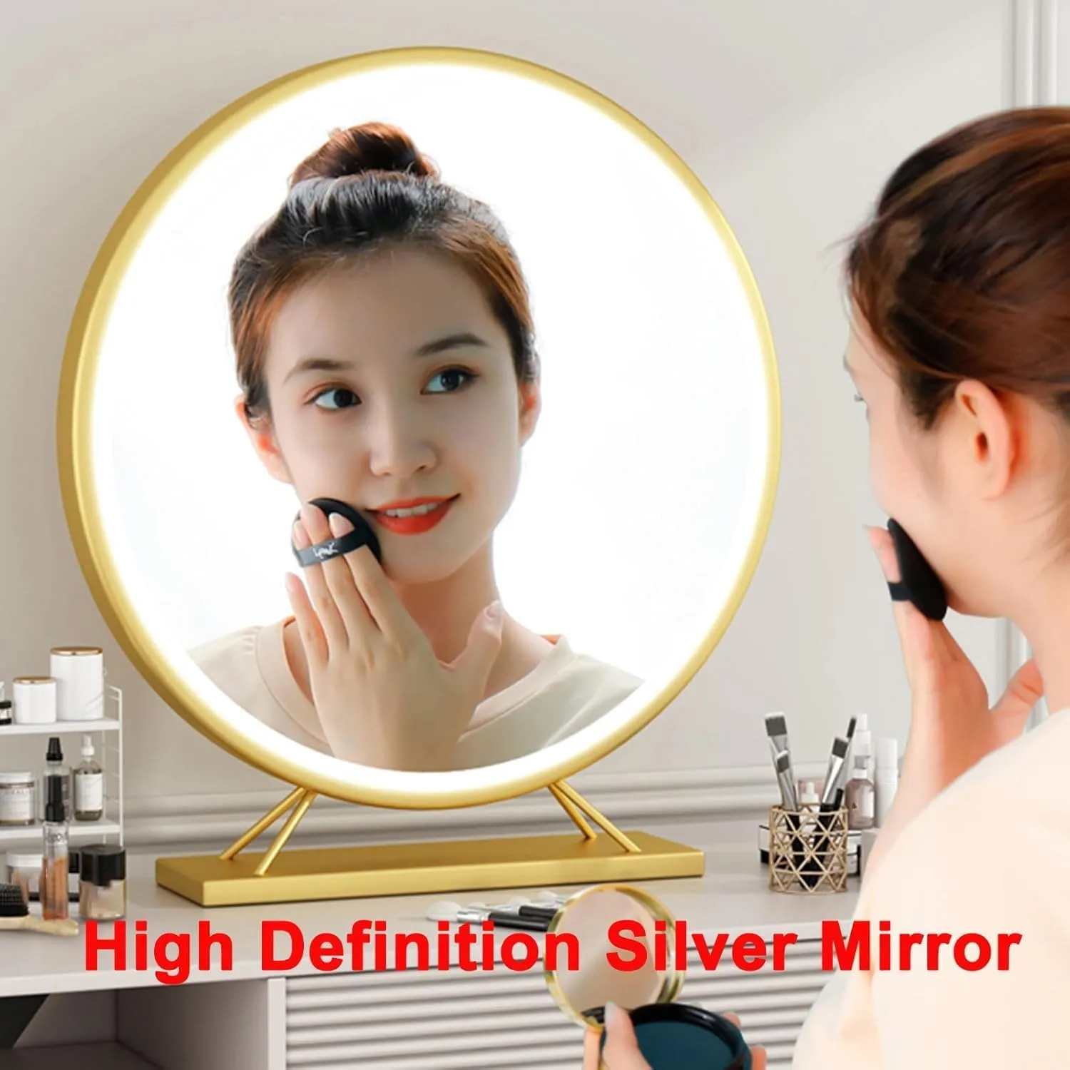 Vanity Mirror with Stand,Table Mirror,Round Mirror Makeup Mirror,Countertop High-Definition Tabletop Mirrors - for Desk, Bathroom