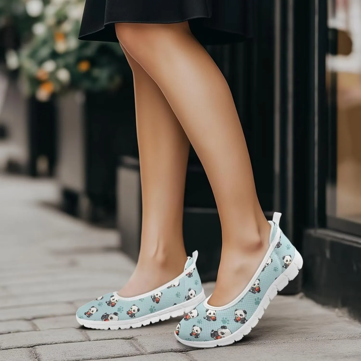 Various Creative Panda Print Womens Flats Comfortable Dressy Slip On Ballet Shoes Lightweight Stylish Mesh Casual Sneakers Daily Wear