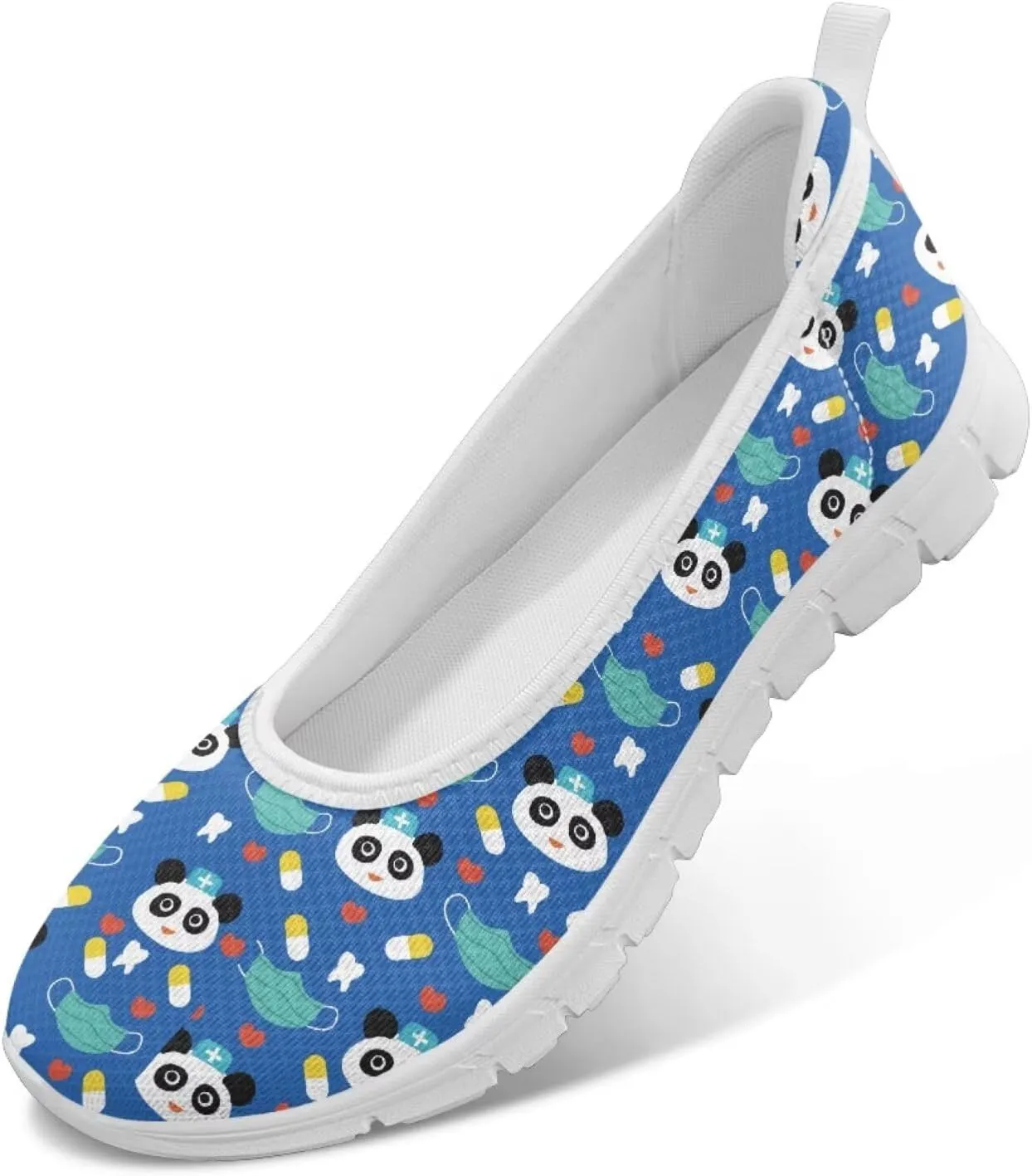 Various Creative Panda Print Womens Flats Comfortable Dressy Slip On Ballet Shoes Lightweight Stylish Mesh Casual Sneakers Daily Wear