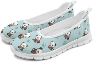 Various Creative Panda Print Womens Flats Comfortable Dressy Slip On Ballet Shoes Lightweight Stylish Mesh Casual Sneakers Daily Wear