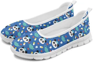 Various Creative Panda Print Womens Flats Comfortable Dressy Slip On Ballet Shoes Lightweight Stylish Mesh Casual Sneakers Daily Wear