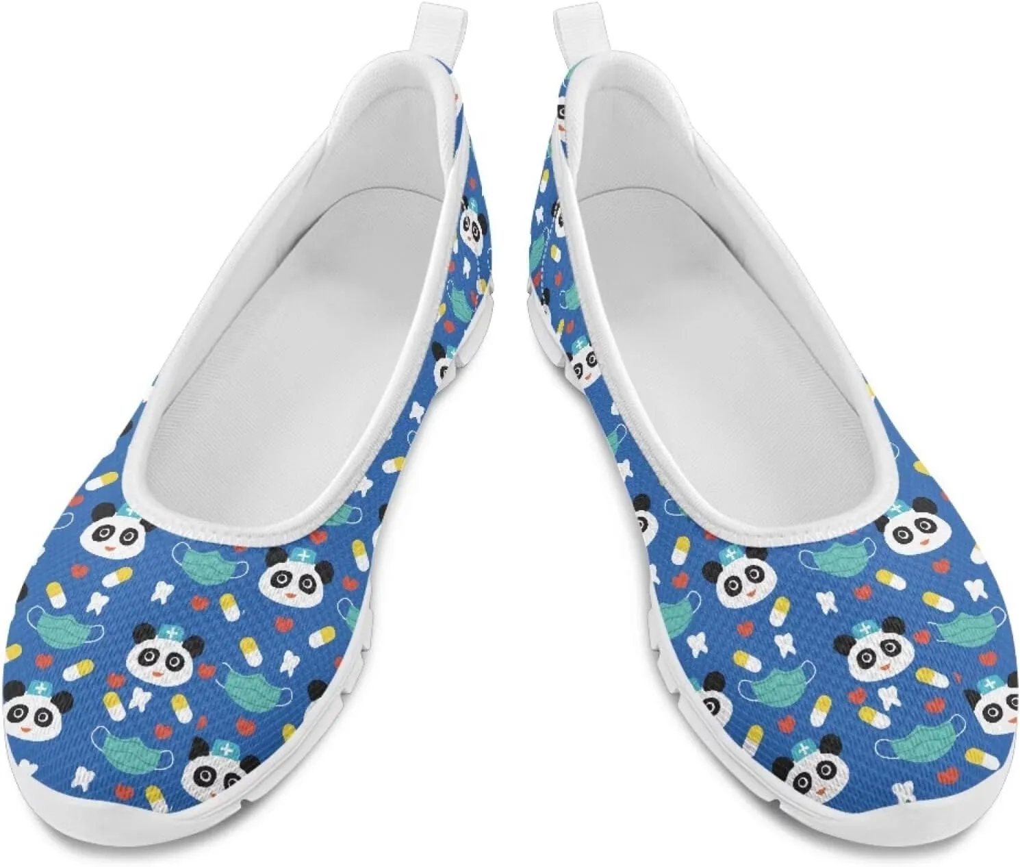 Various Creative Panda Print Womens Flats Comfortable Dressy Slip On Ballet Shoes Lightweight Stylish Mesh Casual Sneakers Daily Wear